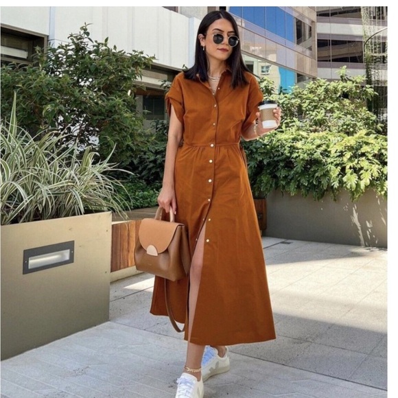 ZARA TOFFEE BROWN POPLIN COTTON BELTED MIDI MAXI SHIRT DRESS TORTOISE SHELL - Picture 8 of 9